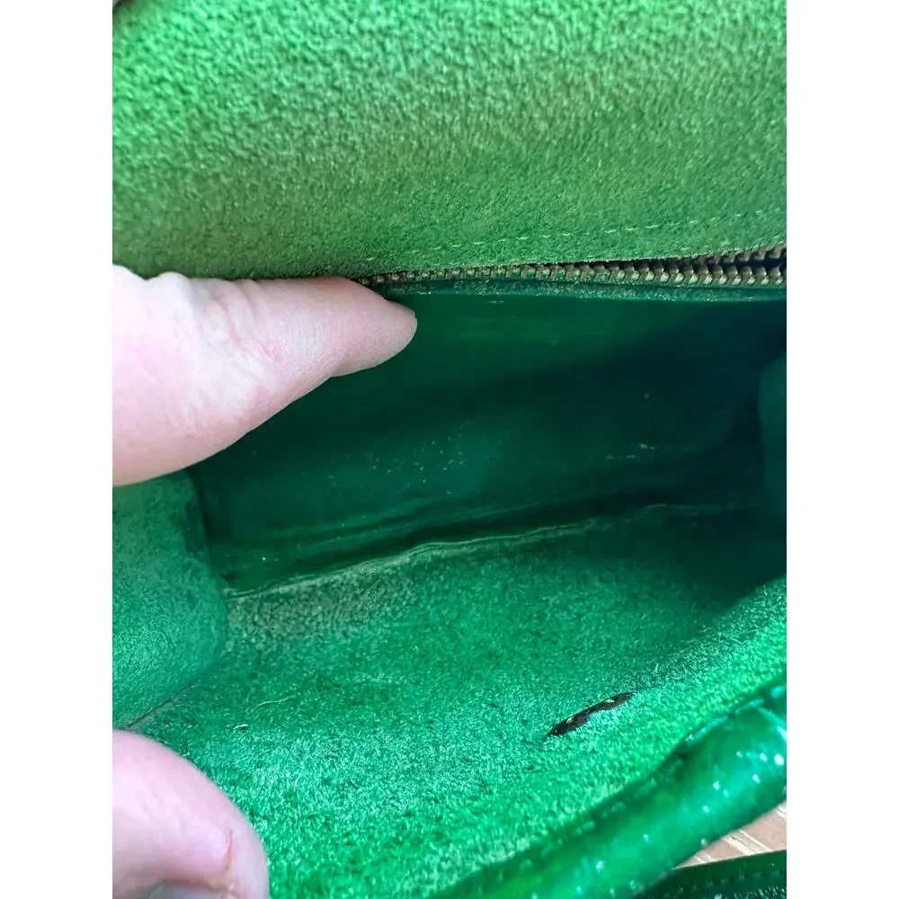 Vintage COACH UPCYCLED Metallic Glitter Green Chrystie Spring Lock Brass Bag